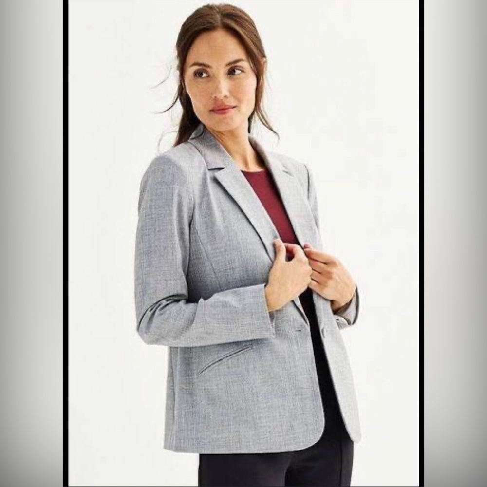 Women Sz 9 /10 wool Blazer grey Career Business Office‎ Modest Spring